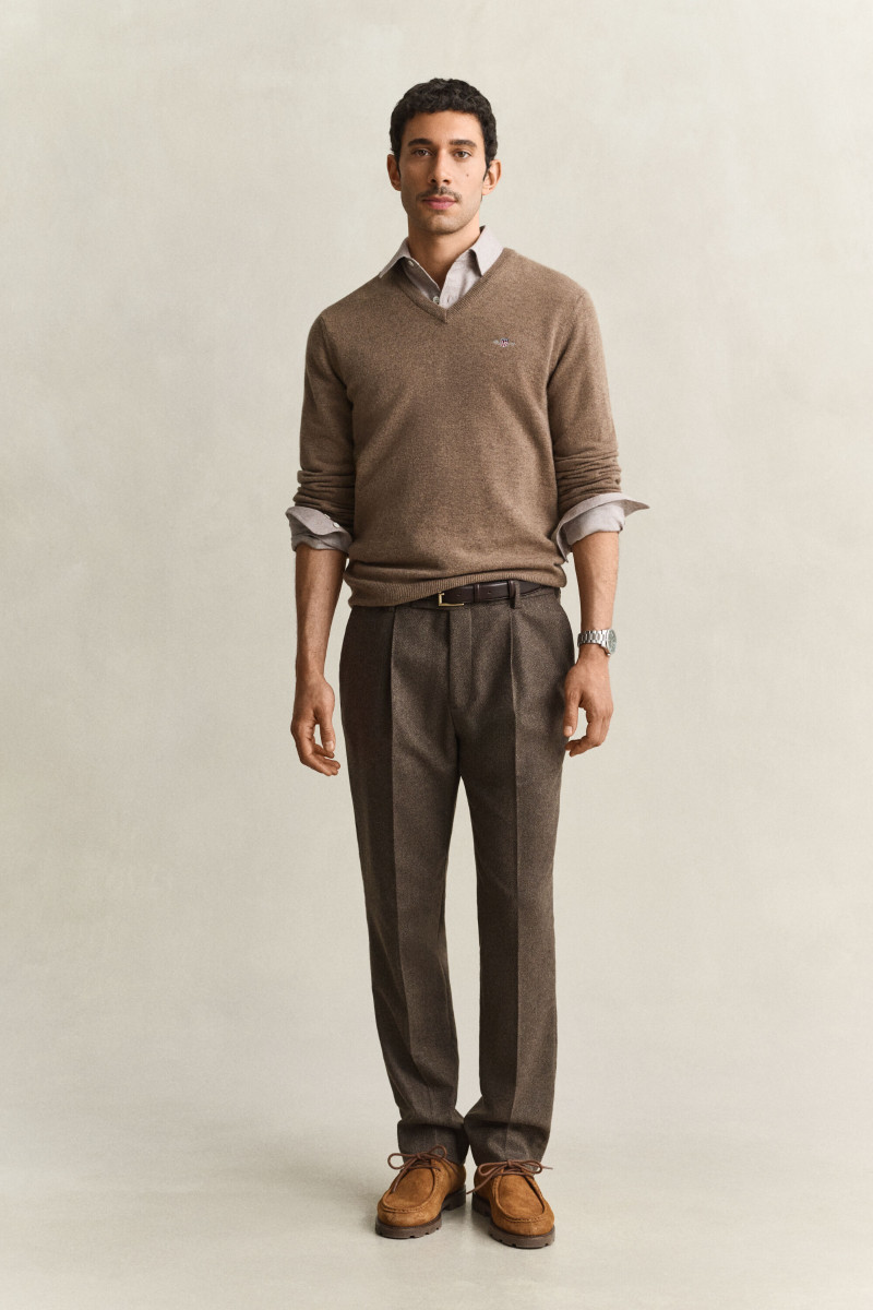 NOHAVICE GANT WOOL HERRINGBONE SUIT PANTS BLACK BROWN