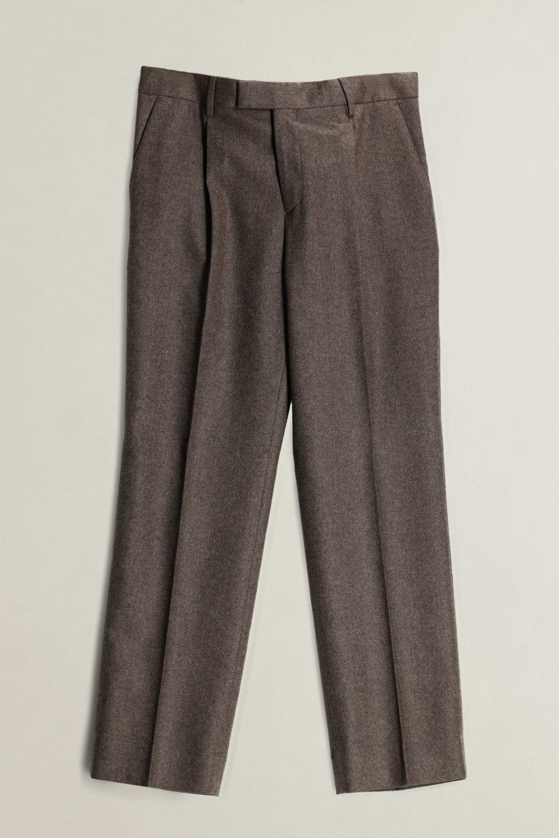 NOHAVICE GANT WOOL HERRINGBONE SUIT PANTS BLACK BROWN
