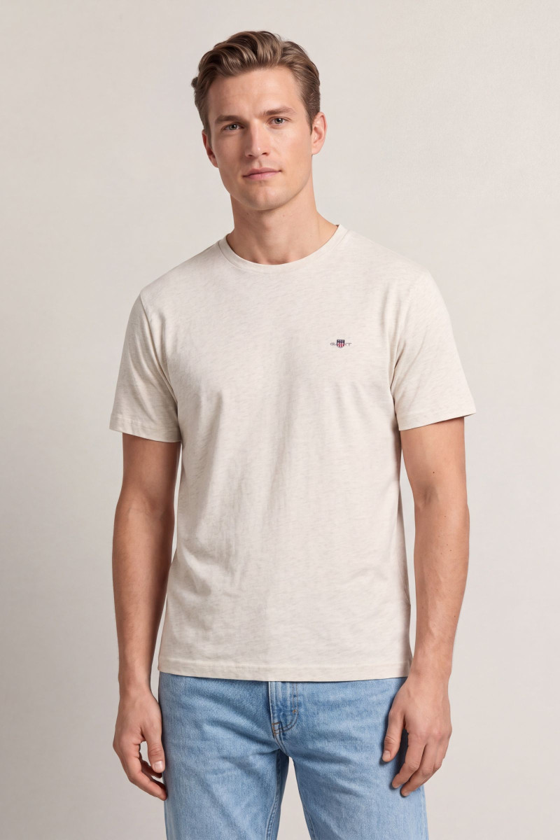 TRIČKO GANT REG SHIELD SS T-SHIRT CREAM MELANGE