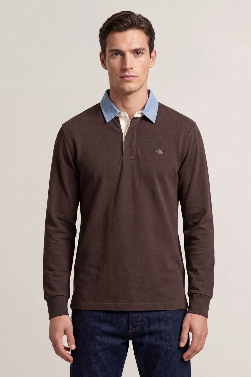 POLOKOŠEĽA GANT REG CHAMBRAY HEAVY RUGGER BLACK BROWN MELANGE