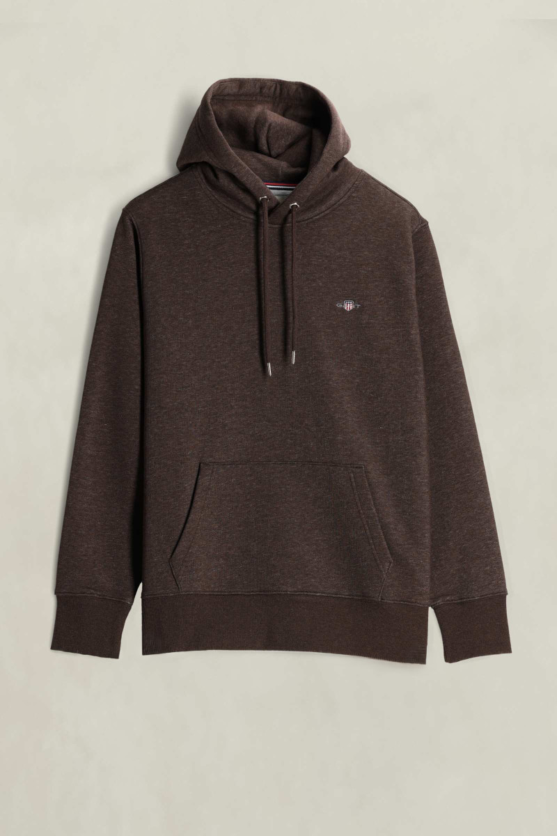 MIKINA GANT REG SHIELD HOODIE BLACK BROWN MELANGE