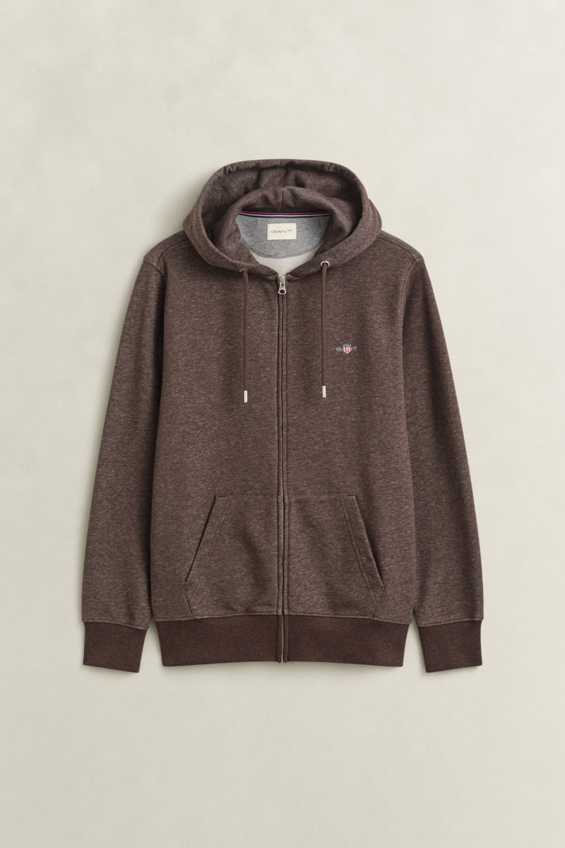 MIKINA GANT REG SHIELD FULL ZIP HOODIE BLACK BROWN MELANGE