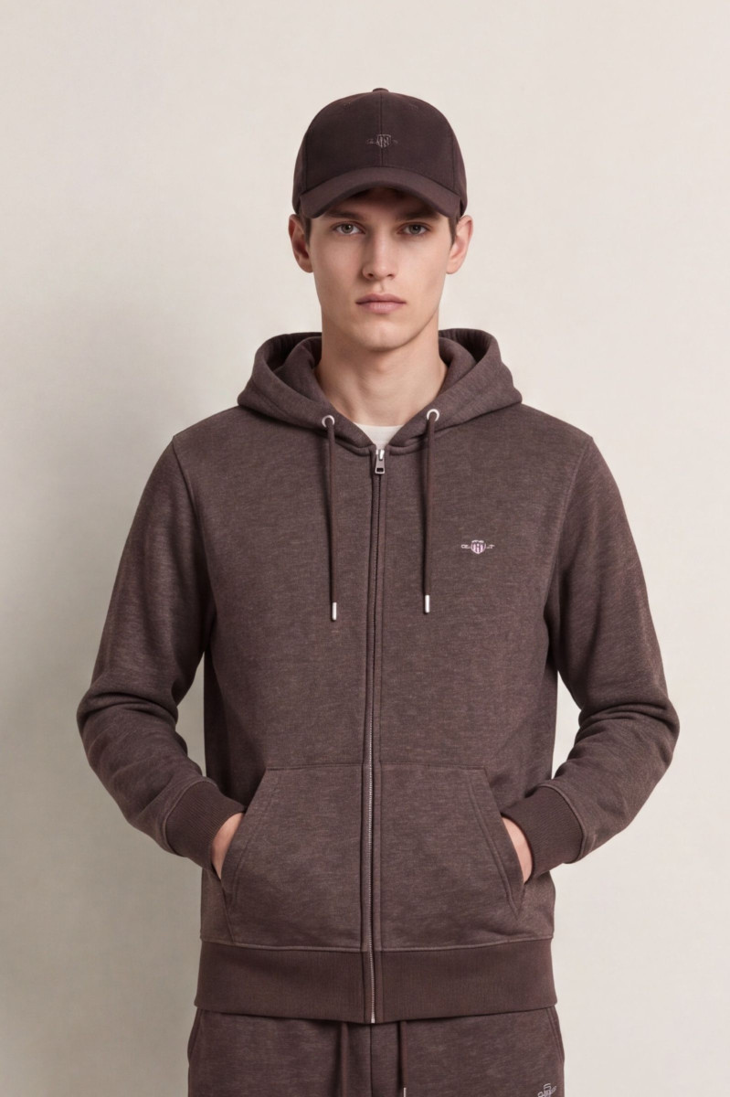 MIKINA GANT REG SHIELD FULL ZIP HOODIE BLACK BROWN MELANGE