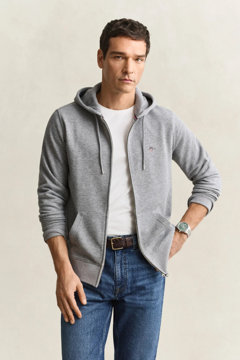 MIKINA GANT REG SHIELD FULL ZIP HOODIE GREY MELANGE