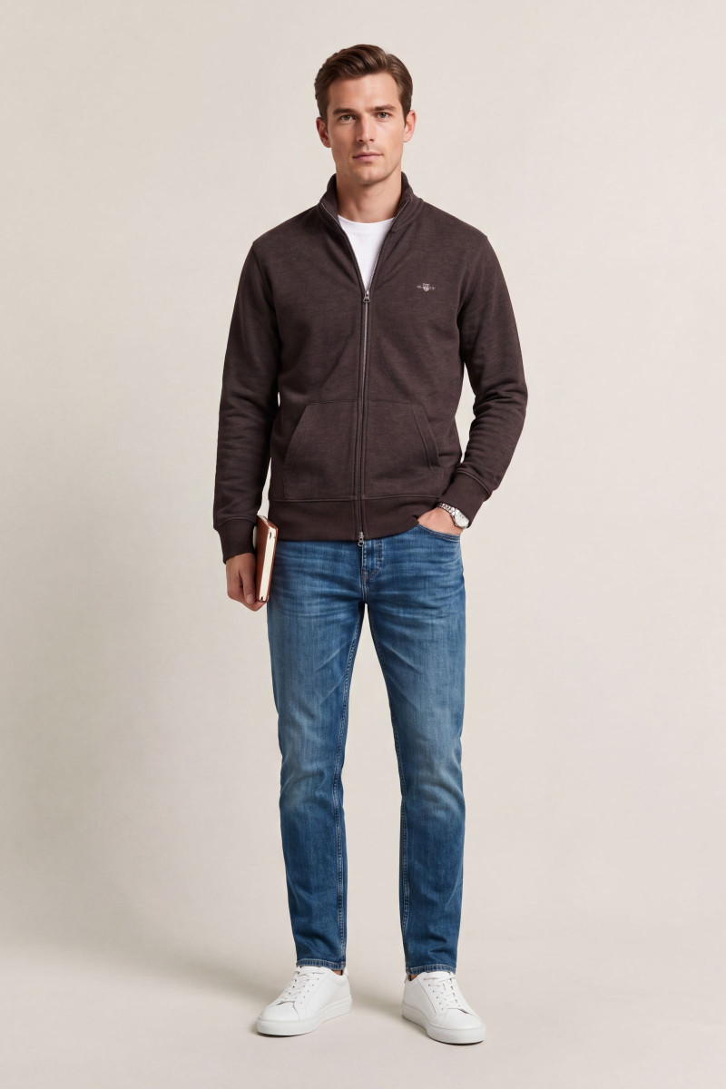 MIKINA GANT REG SHIELD FULL ZIP SWEAT BLACK BROWN MELANGE