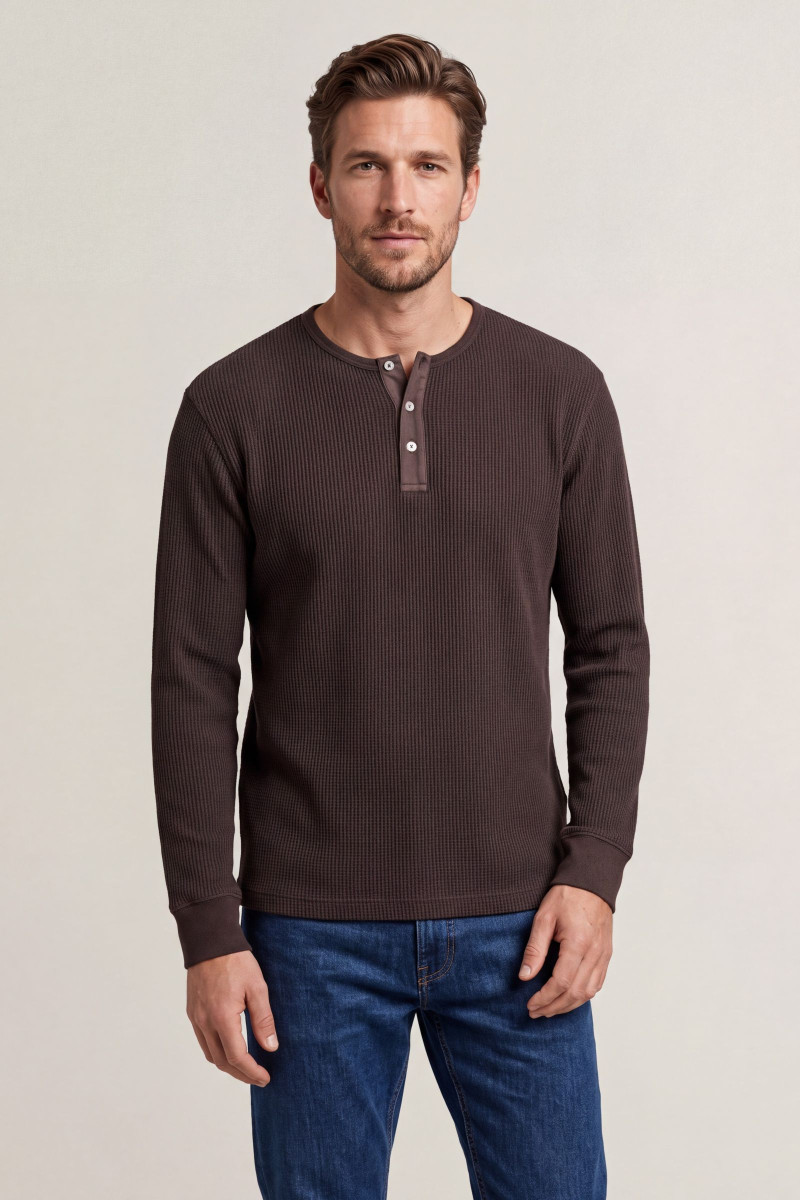 TRIČKO GANT WAFFLE LS HENLEY BLACK BROWN