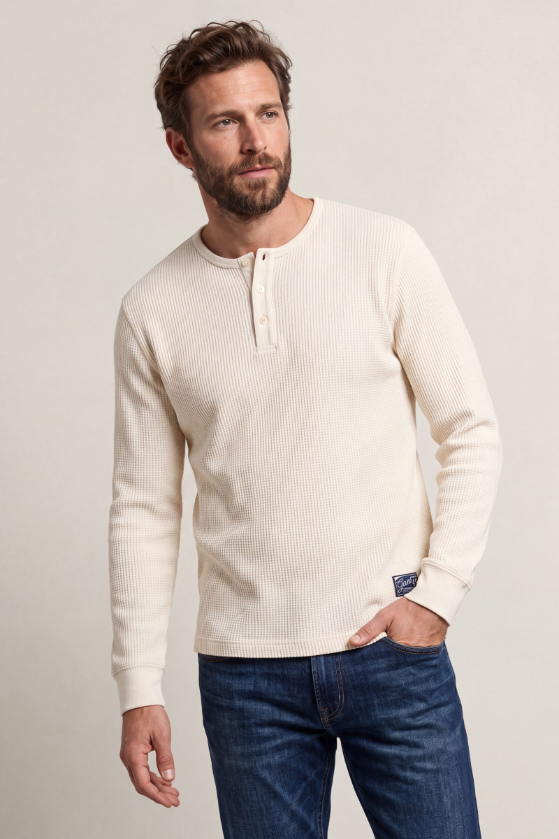 TRIČKO GANT WAFFLE LS HENLEY CREAM