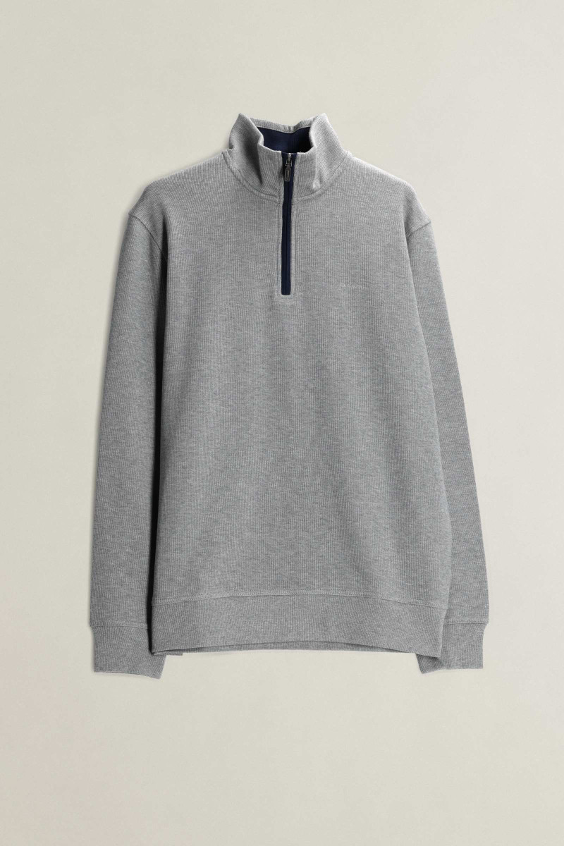 MIKINA GANT SACKER RIB HALF ZIP GREY MELANGE