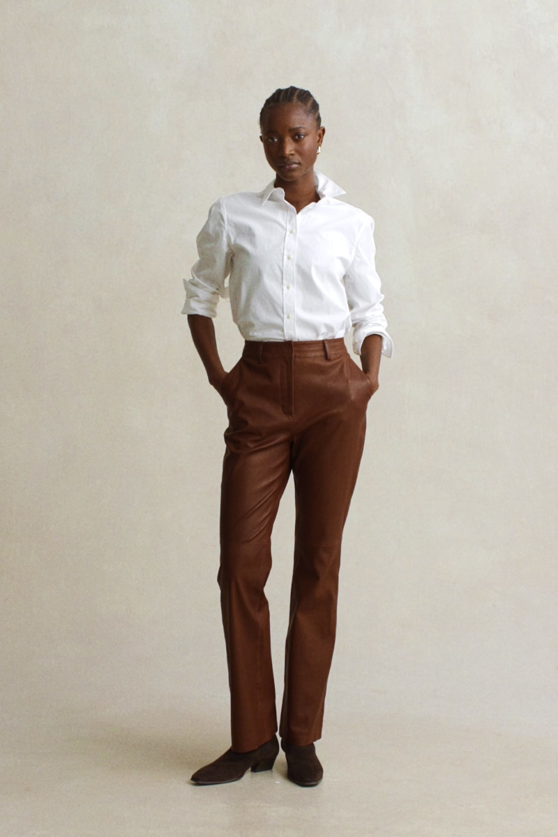 NOHAVICE GANT SLIM FLARE STRETCH LEATHER PANTS MAHOGANY BROWN