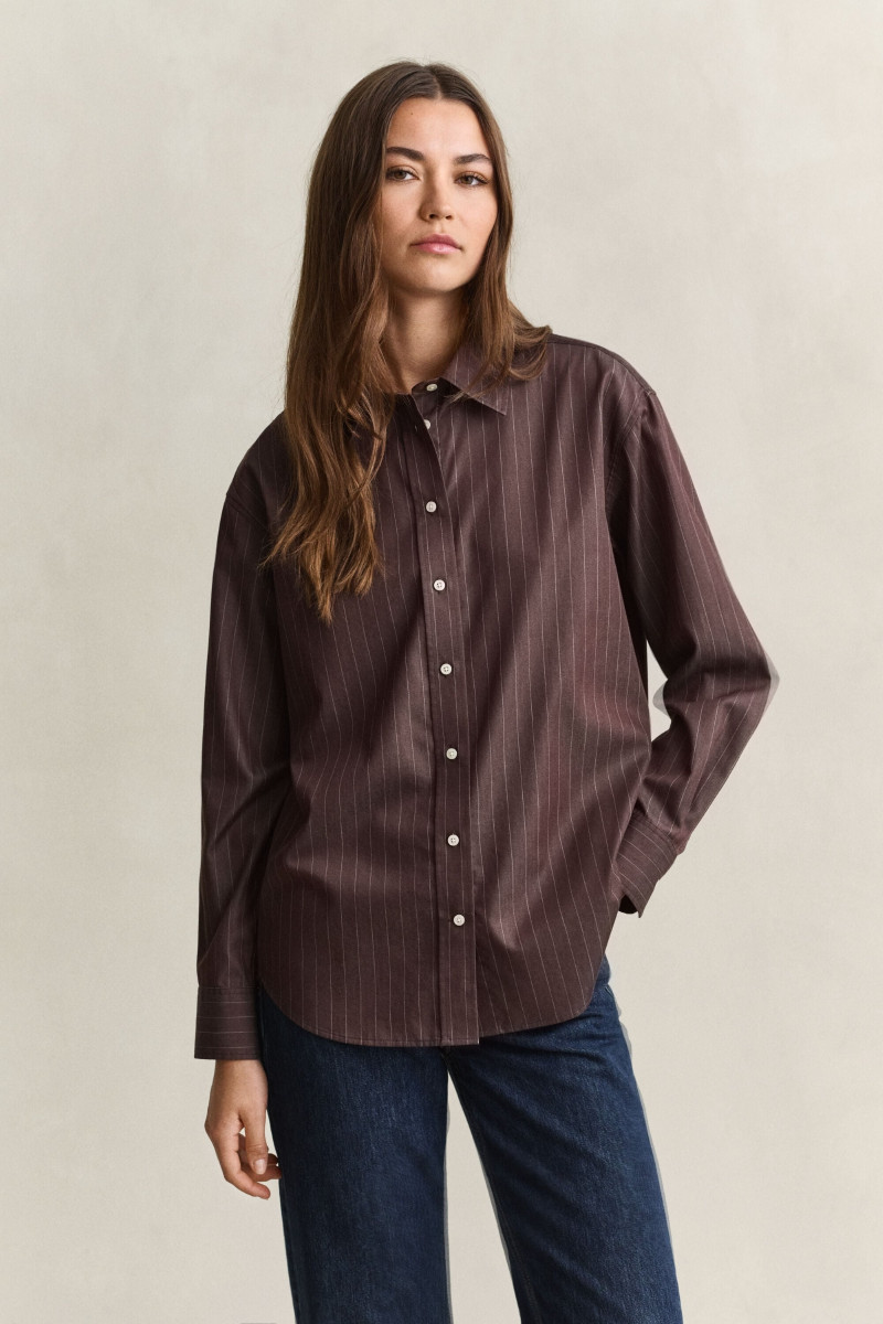 KOŠEĽA GANT REL STRIPED POPLIN SHIRT DEEP BROWN