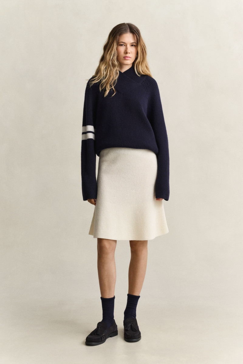 SUKŇA GANT WOOL RIBBED KNIT SKIRT CREAM