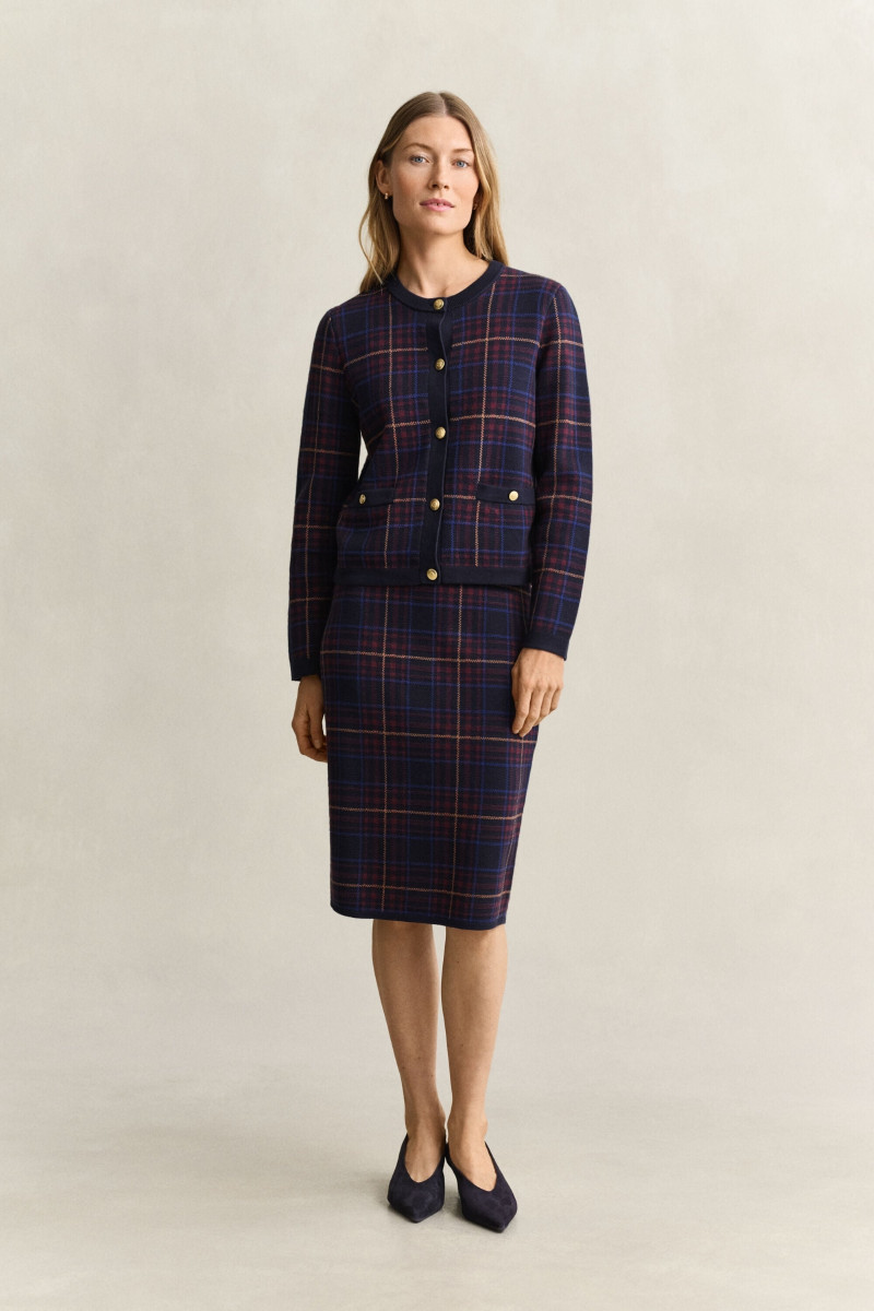 SUKŇA GANT CHECK KNIT SKIRT EVENING BLUE