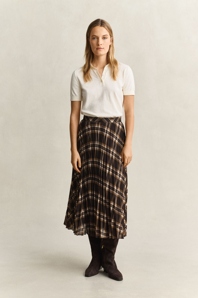 SUKŇA GANT CHECKED PLEATED MIDI SKIRT DEEP BROWN