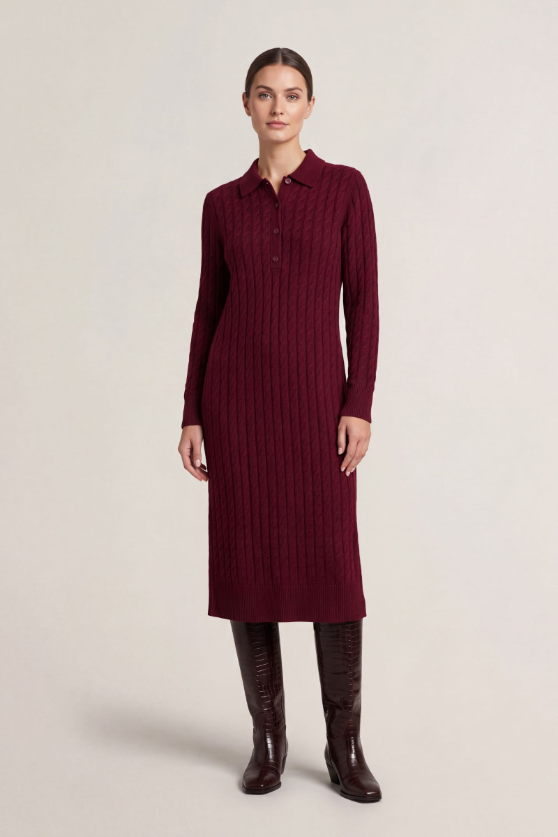 ŠATY GANT WOOL CASHMERE CABLE RUGGER DRESS DARKENED WINE