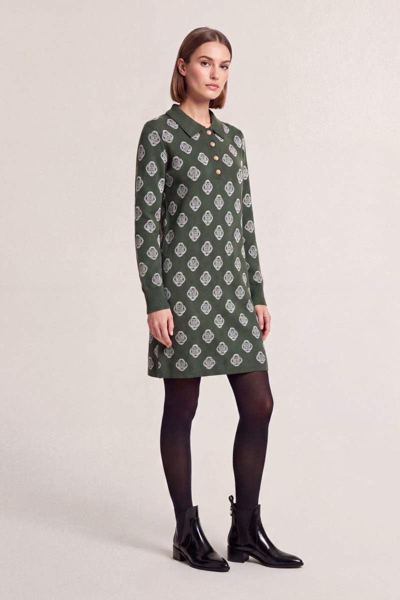 ŠATY GANT MONOGRAM KNIT RUGGER DRESS MOSSY GREEN