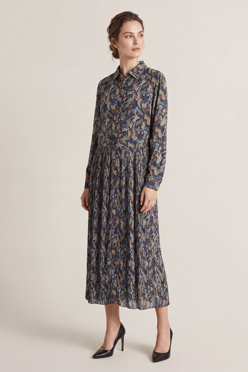ŠATY GANT PRINTED FLUID LS SHIRT DRESS EVENING BLUE