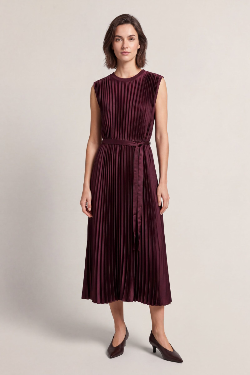 ŠATY GANT BELTED PLEATED DRESS DARKENED WINE
