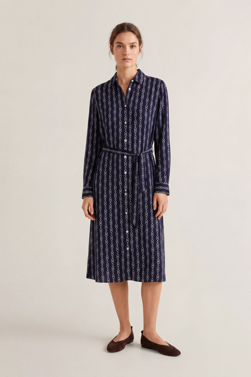 ŠATY GANT PRINTED FLUID LS SHIRT DRESS EVENING BLUE