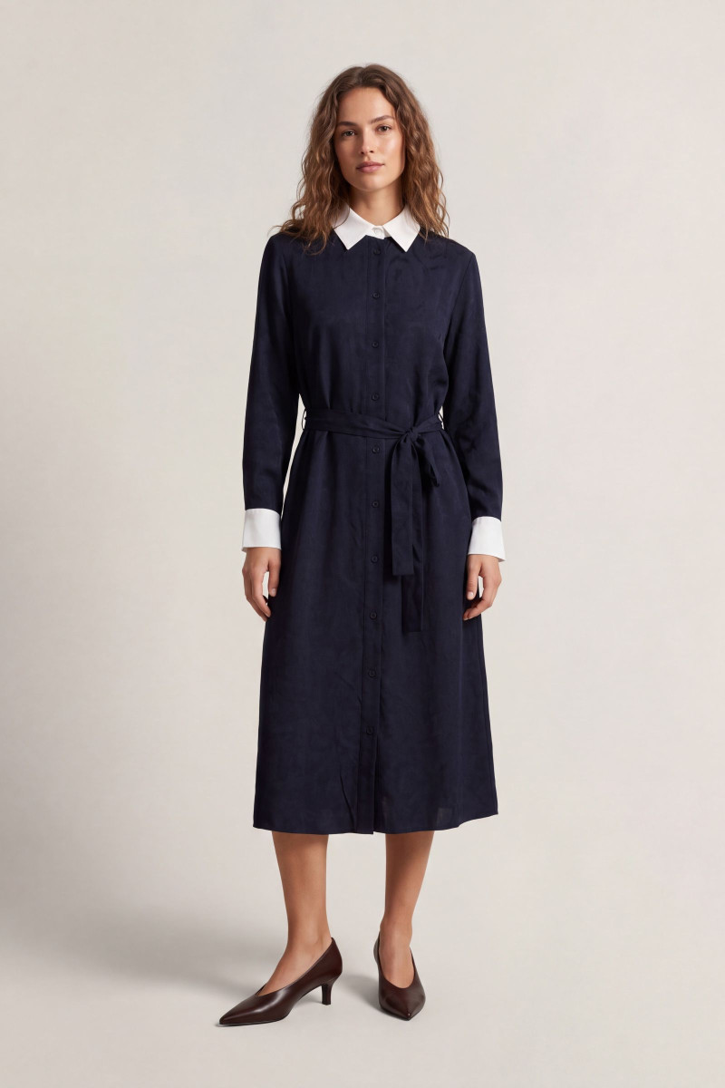 ŠATY GANT JACQUARD CONTRAST COLLAR DRESS EVENING BLUE