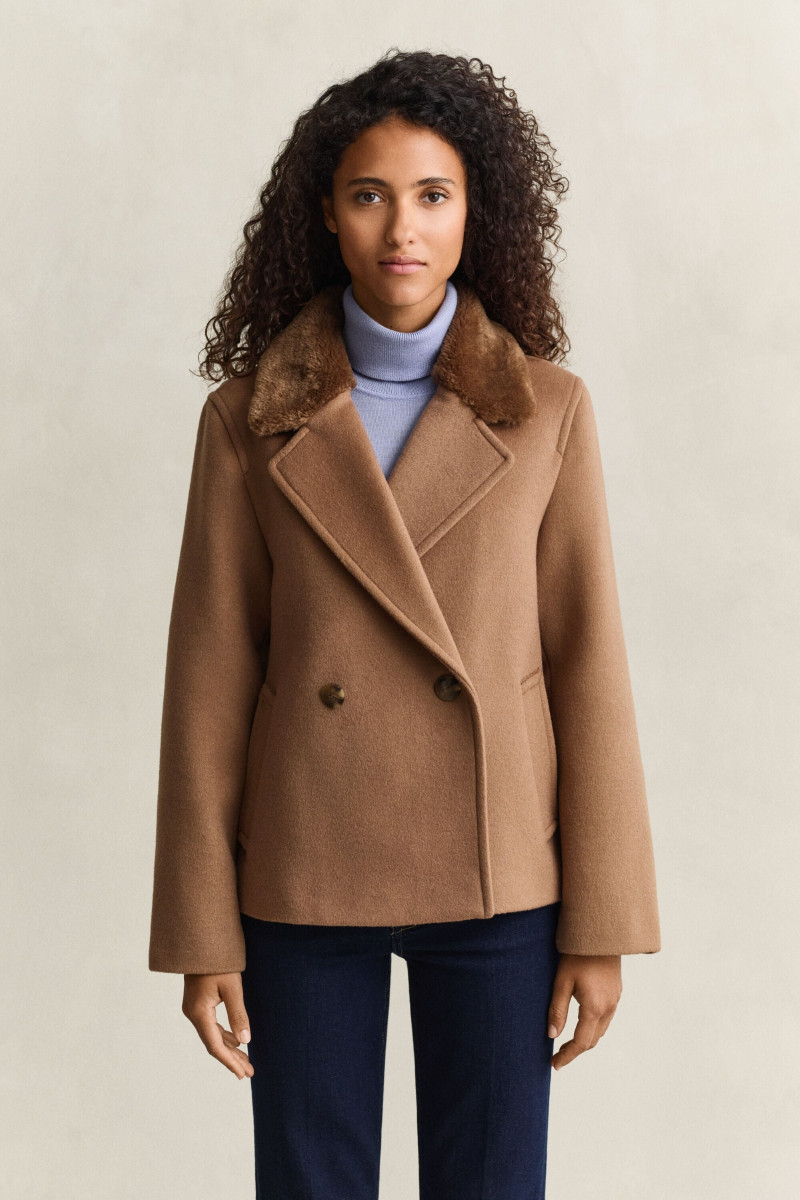 BUNDA GANT FAUX FUR COLLAR WOOL BLEND JACKET WARM KHAKI