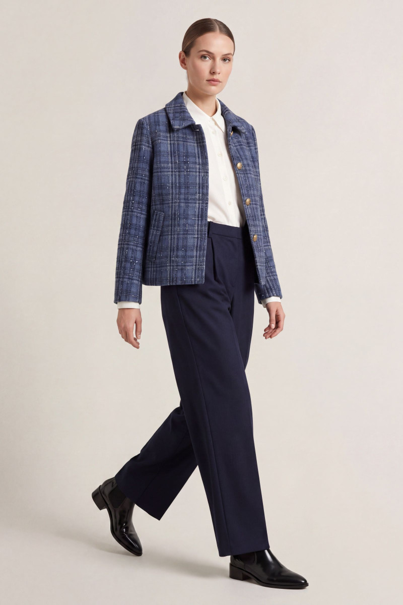 BUNDA GANT CHECKED BOUCLE WOOL BLEND JACKET BLUE HORIZON