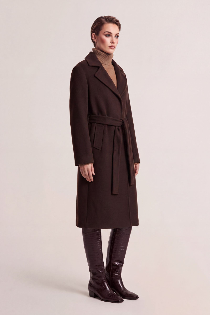 KABÁT GANT BELTED WOOL BLEND COAT DEEP BROWN