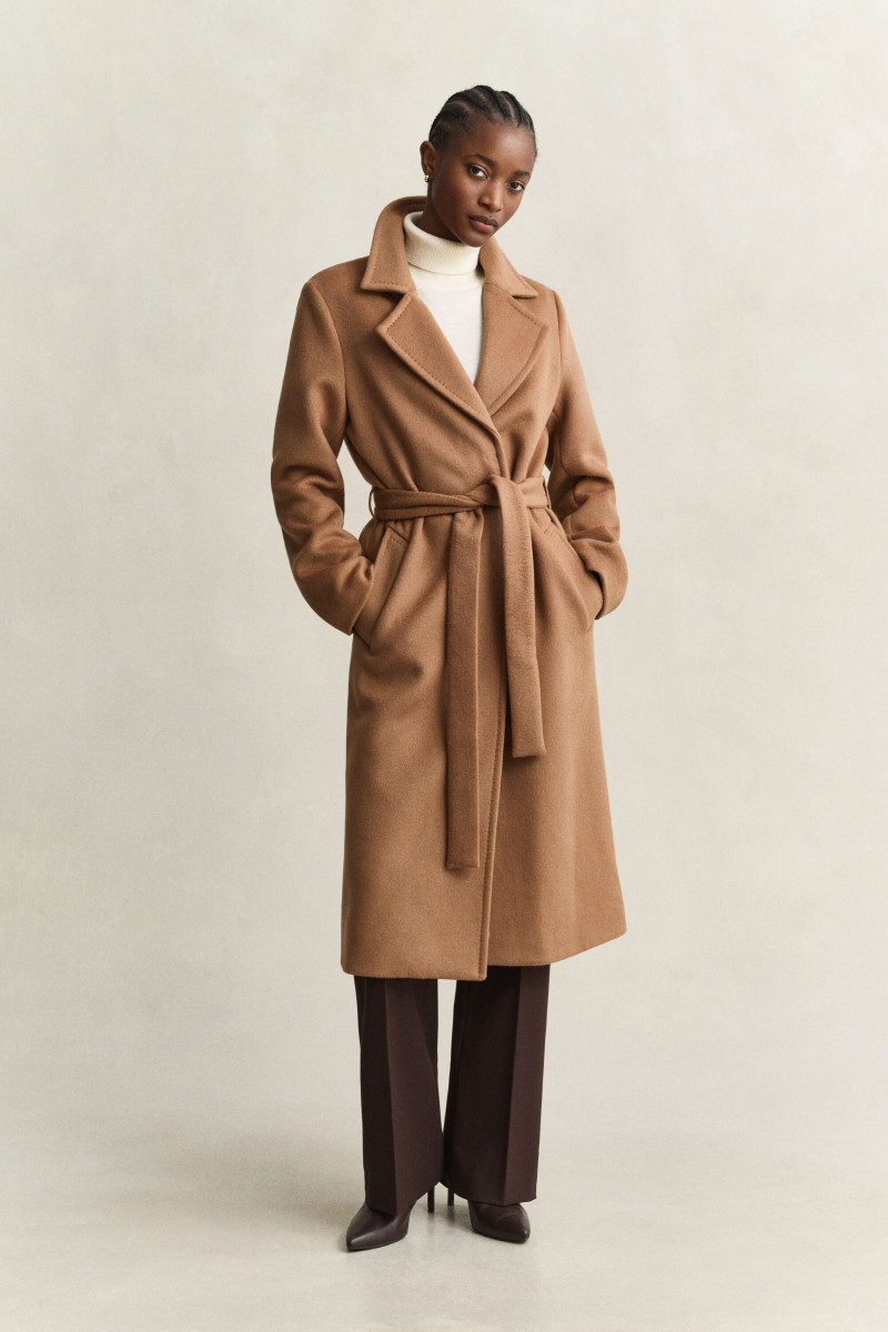 KABÁT GANT BELTED WOOL BLEND COAT ROASTED WALNUT