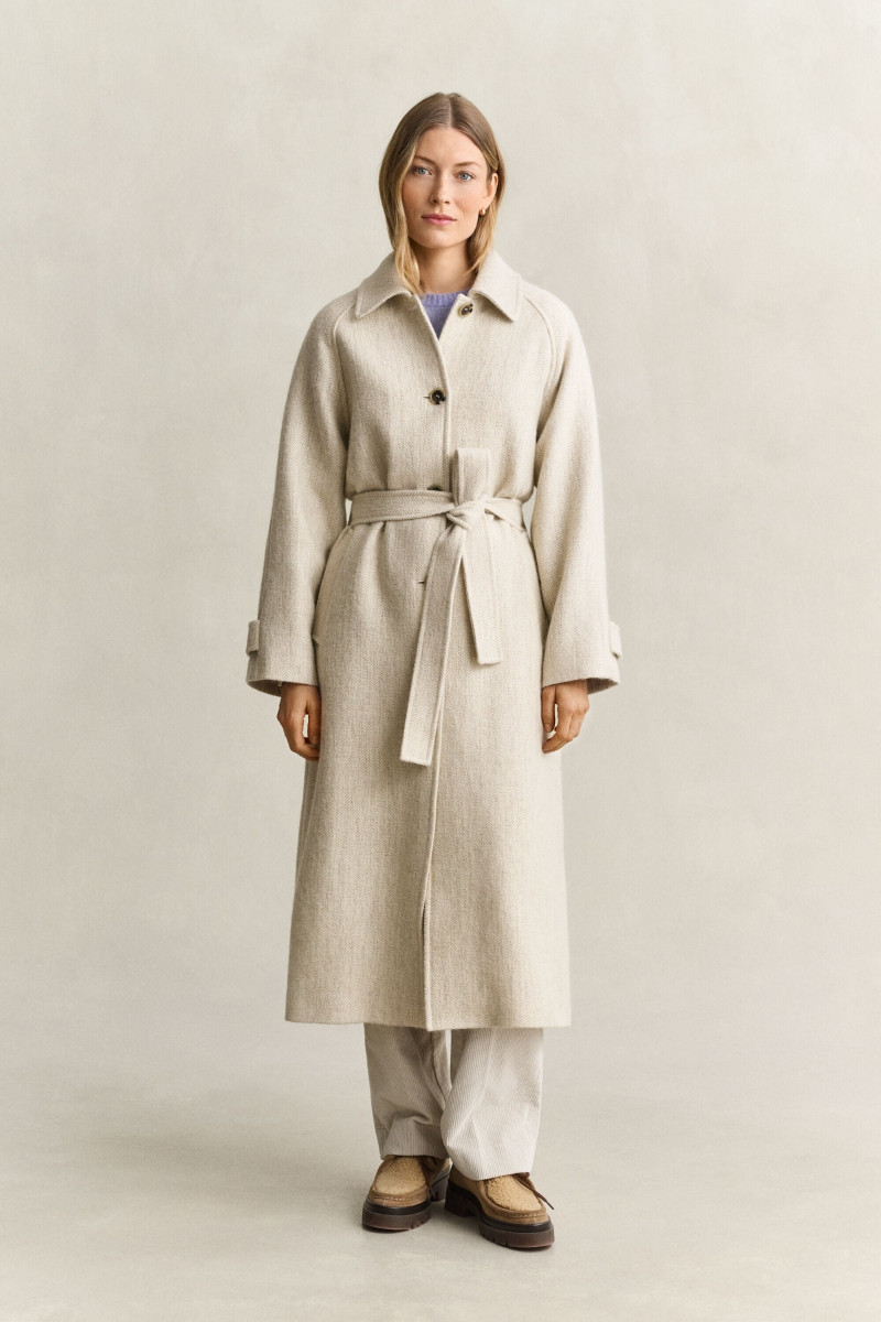 KABÁT GANT HERRINGBONE BALMACAAN COAT SOFT OAT