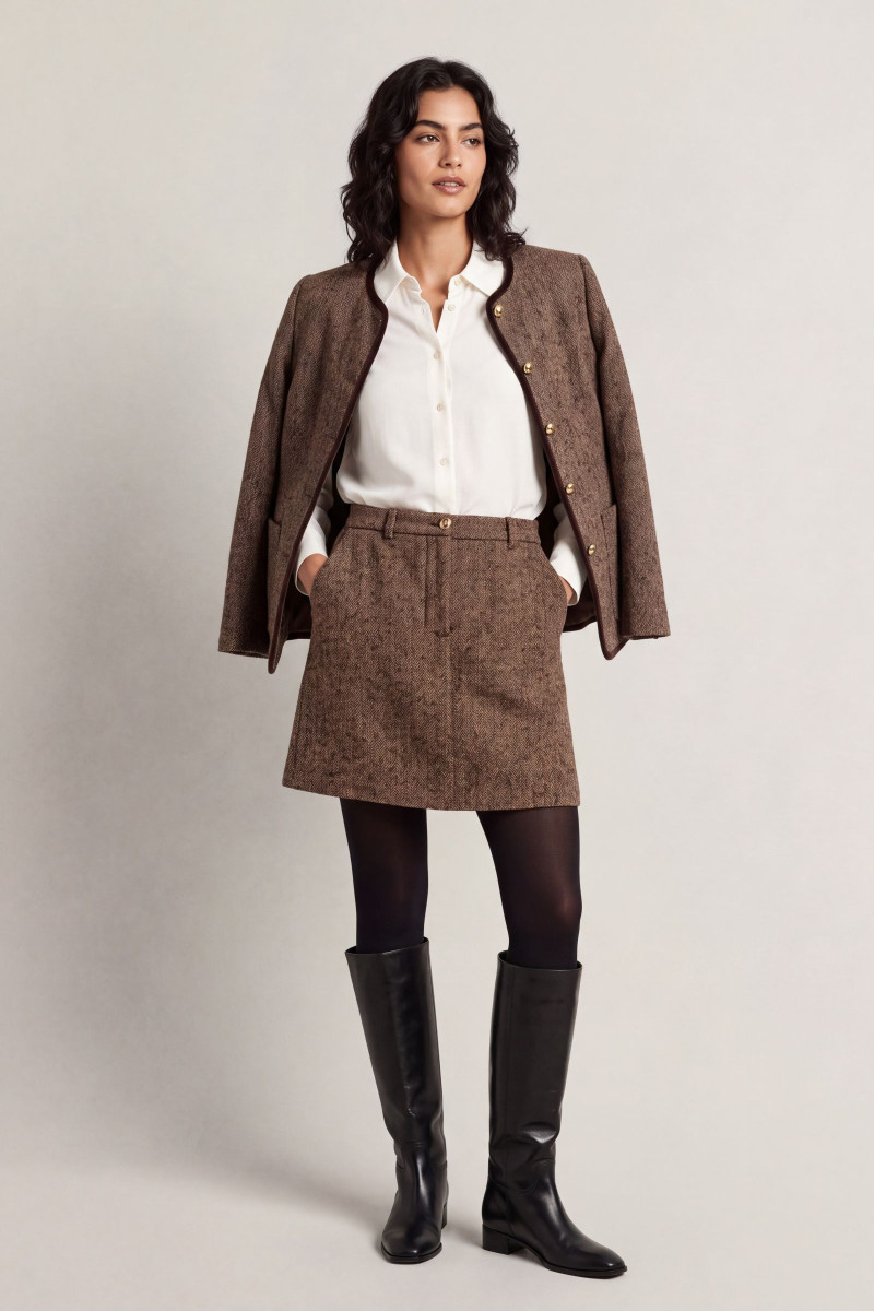 SAKO GANT COLLARLESS BOUCLE BLAZER CARAMEL BROWN