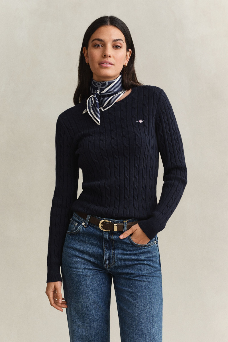 SVETER GANT STRETCH COTTON CABLE C-NECK EVENING BLUE