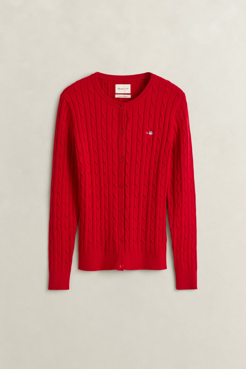 SVETER GANT STRETCH COTTON CABLE CARDIGAN RUBY RED