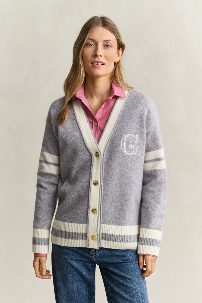 SVETER GANT VARISTY V-NECK CARDIGAN GREY MELANGE