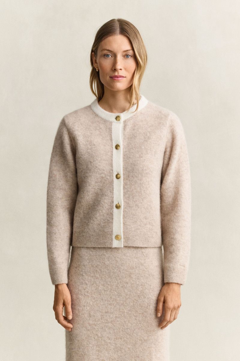 SVETER GANT ALPACA BLEND CONTRAST CARDIGAN LIGHT BEIGE MELANGE