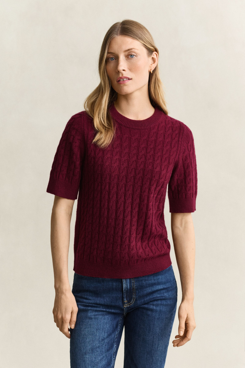 SVETER GANT WOOL CASHMERE CABLE C-NECK SS DARKENED WINE