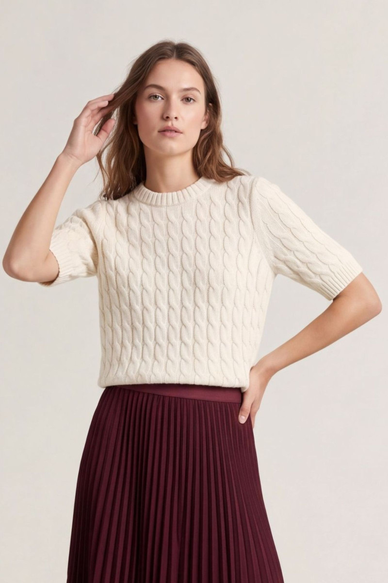 SVETER GANT WOOL METALLIC BLEND CABLE SS CREAM