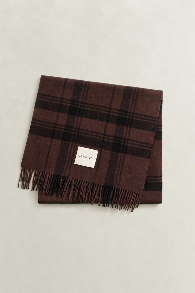 ŠÁL GANT CHECK WOOL SCARF DEEP BROWN