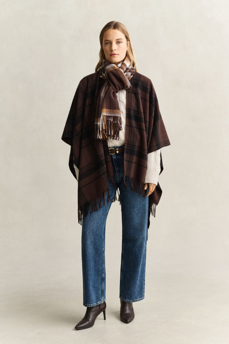 PONČO GANT CHECK WOOL PONCHO DEEP BROWN