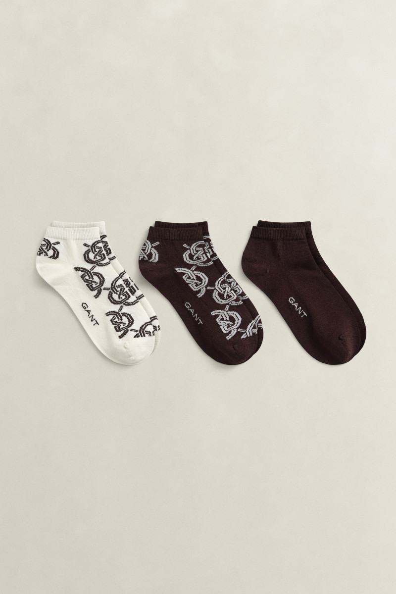 PONOŽKY GANT MONOGRAM ANKLE SOCKS 3-PACK DEEP BROWN