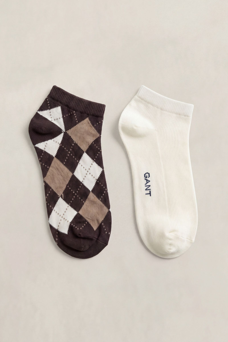 PONOŽKY GANT ARGYLE CHECK ANKLE SOCKS 2-PACK DEEP BROWN