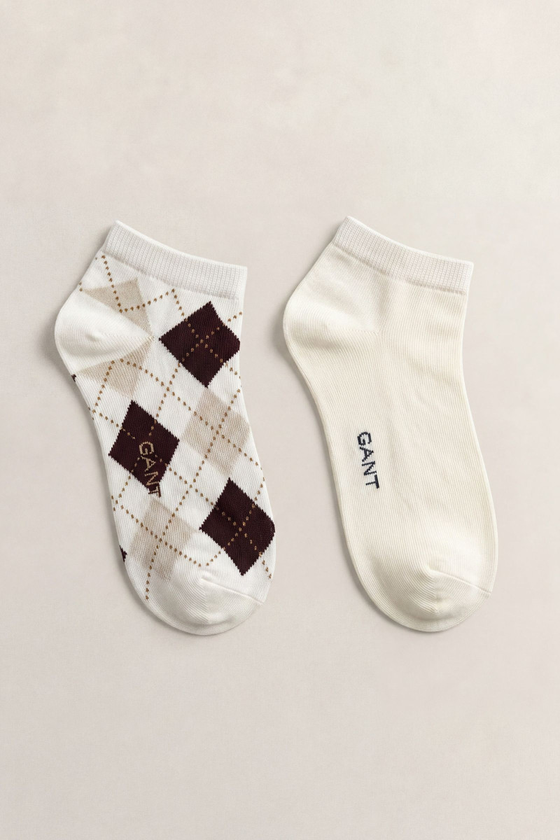 PONOŽKY GANT ARGYLE CHECK ANKLE SOCKS 2-PACK EGGSHELL