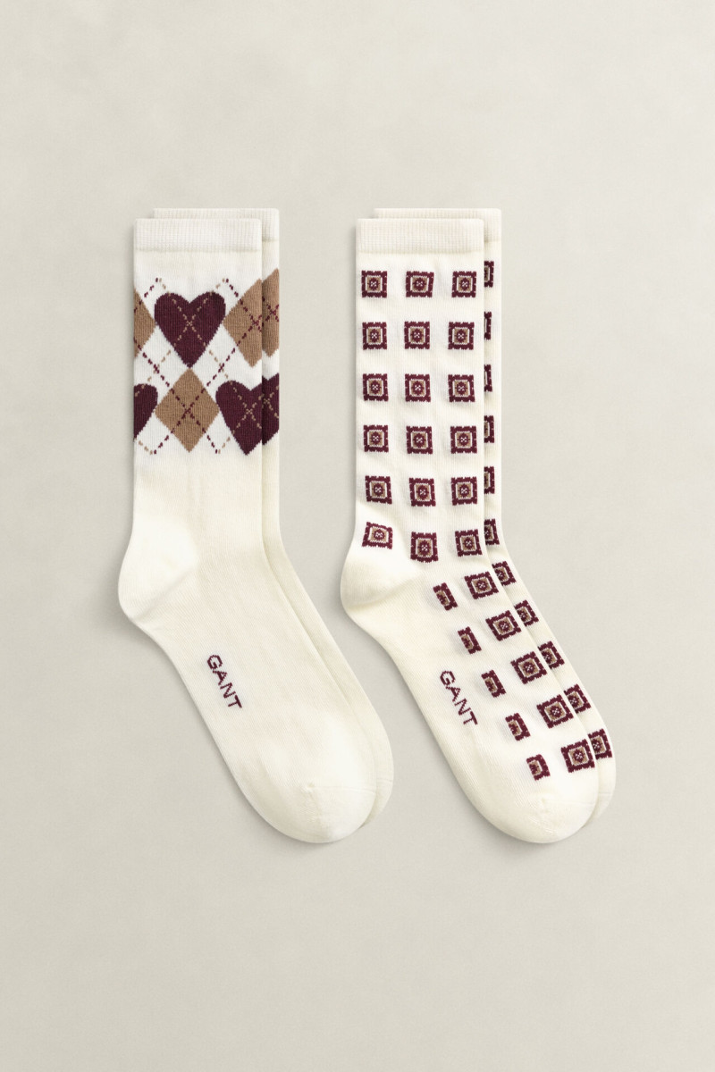 PONOŽKY GANT ARGYLE HEART 2-PACK SOCKS GIFT BOX CREAM