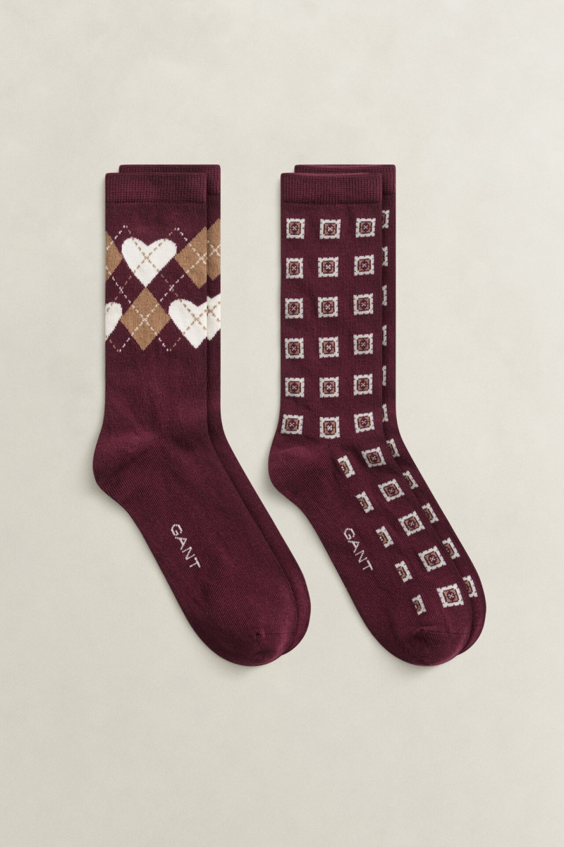PONOŽKY GANT ARGYLE HEART 2-PACK SOCKS GIFT BOX DARKENED WINE