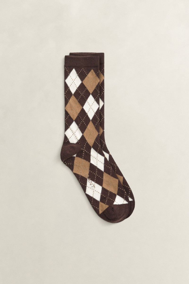 PONOŽKY GANT ARGYLE CHECK SOCKS DEEP BROWN