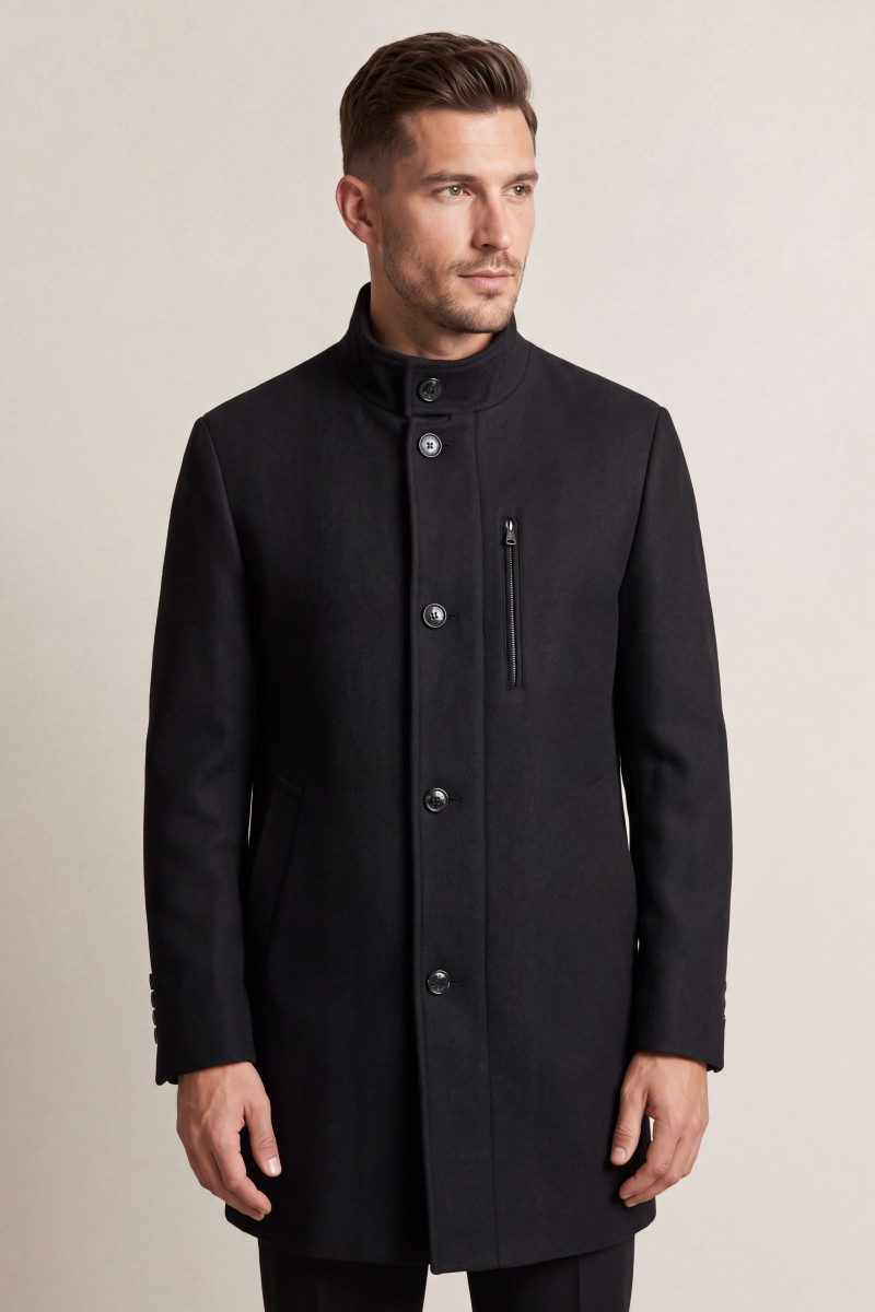 KABÁT GANT WOOL STAND-UP COAT BLACK
