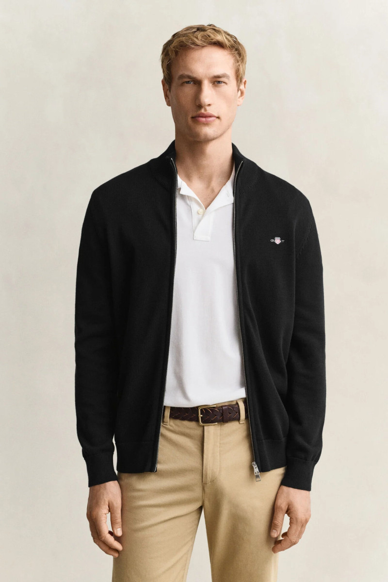 SVETER GANT CASUAL COTTON ZIP CARDIGAN BLACK