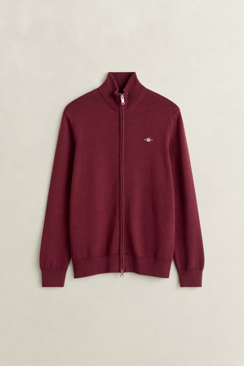 SVETER GANT CASUAL COTTON ZIP CARDIGAN DEEP GRAPE WINE