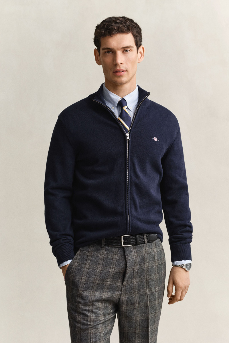 SVETER GANT CASUAL COTTON ZIP CARDIGAN EVENING BLUE