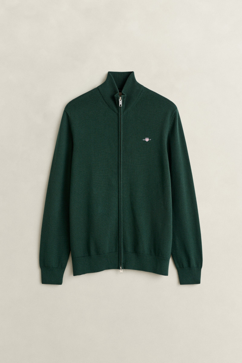 SVETER GANT CASUAL COTTON ZIP CARDIGAN TARTAN GREEN