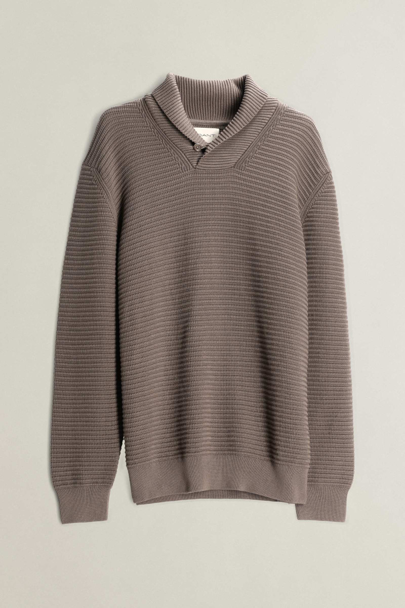 SVETER GANT TEXTURED SHAWL COLLAR SWEATER FADED TAUPE