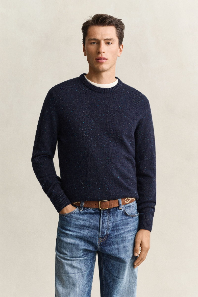 SVETER GANT WOOL BLEND NEPS C-NECK EVENING BLUE